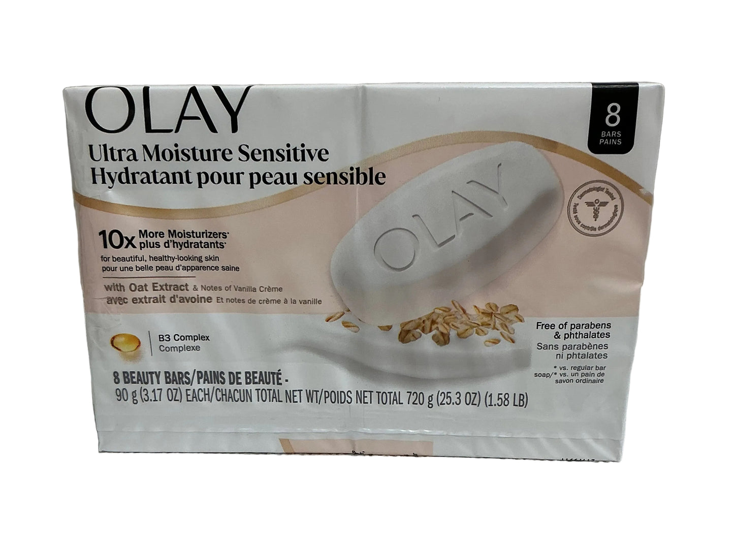 Olay Ultra Moisture Sensitive Beauty Bar with Oat Extract + Vitamin B3, 3.17 OZ -(4/8pk)cs