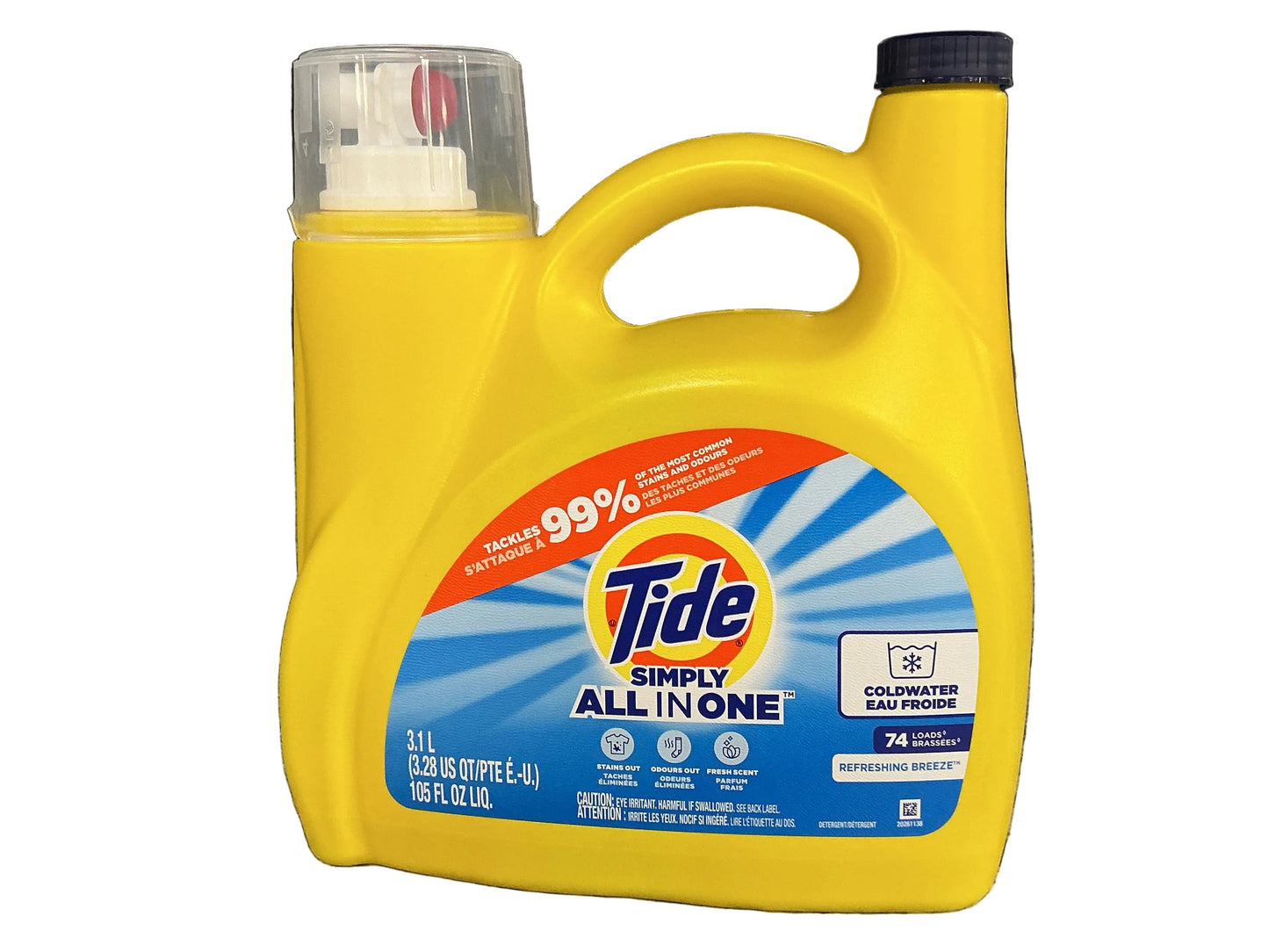 Tide Simply All In One Liquid Laundry Detergent, Refreshing Breeze, 105 Fl OZ, 74 LOADS - 6/cs