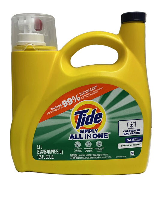 Tide Simply All In One Liquid Laundry Detergent, Daybreak Fresh, 105 Fl OZ, 74 LOADS - 6/cs
